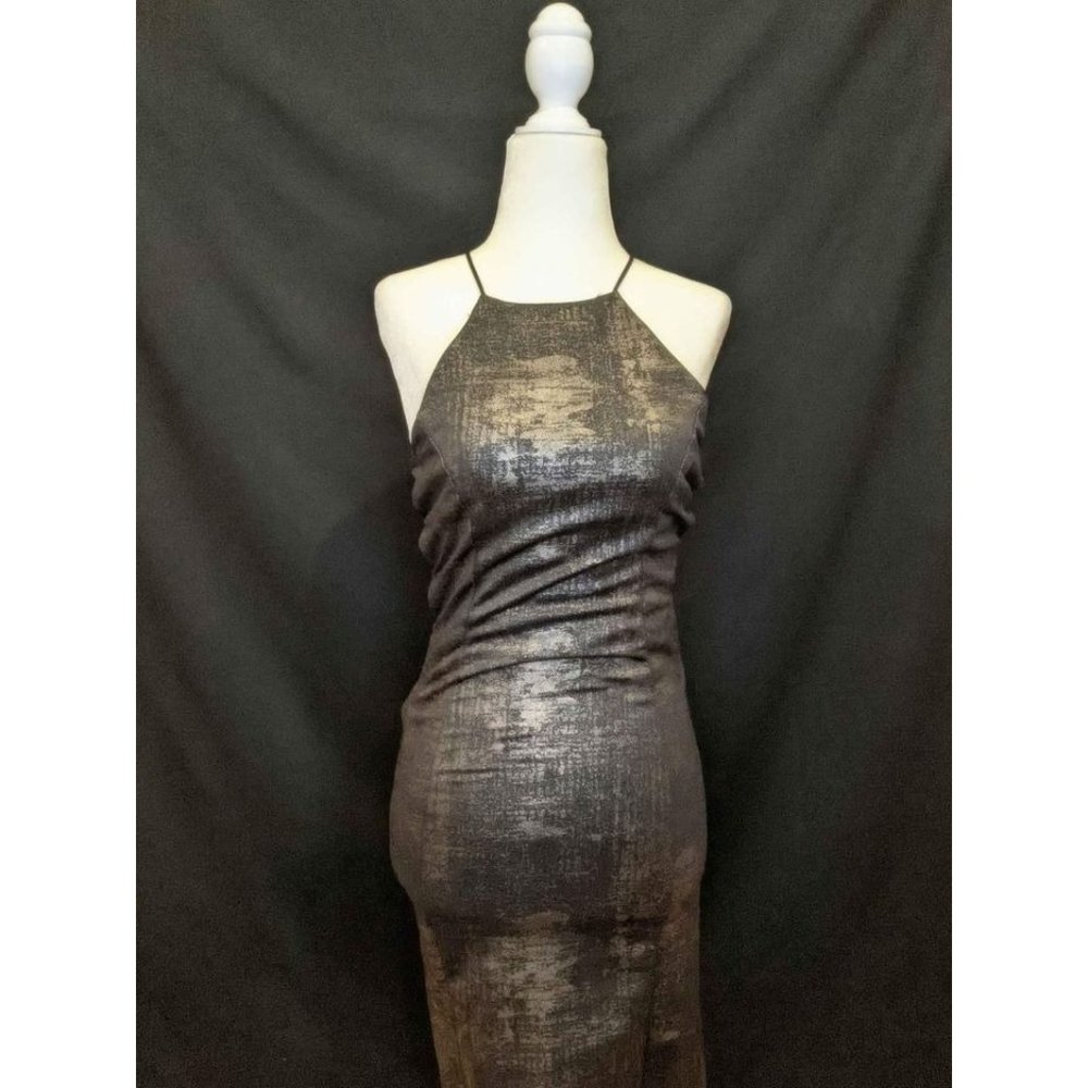 Black and gold low back/open sides fitted floor length dress